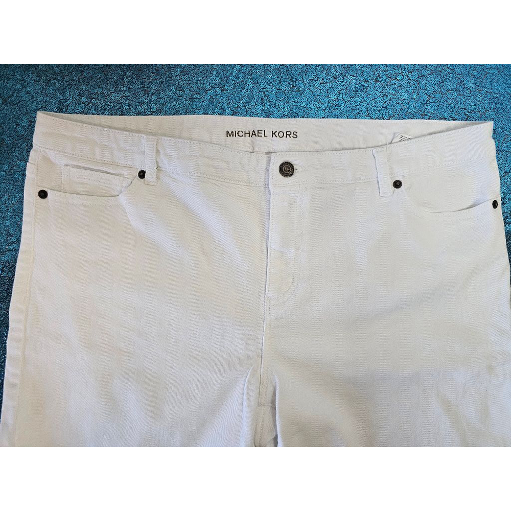 Michael Kors Cropped Skinny White Stretch Denim 16W Lightweight Logo SpringSumme - Picture 3 of 9